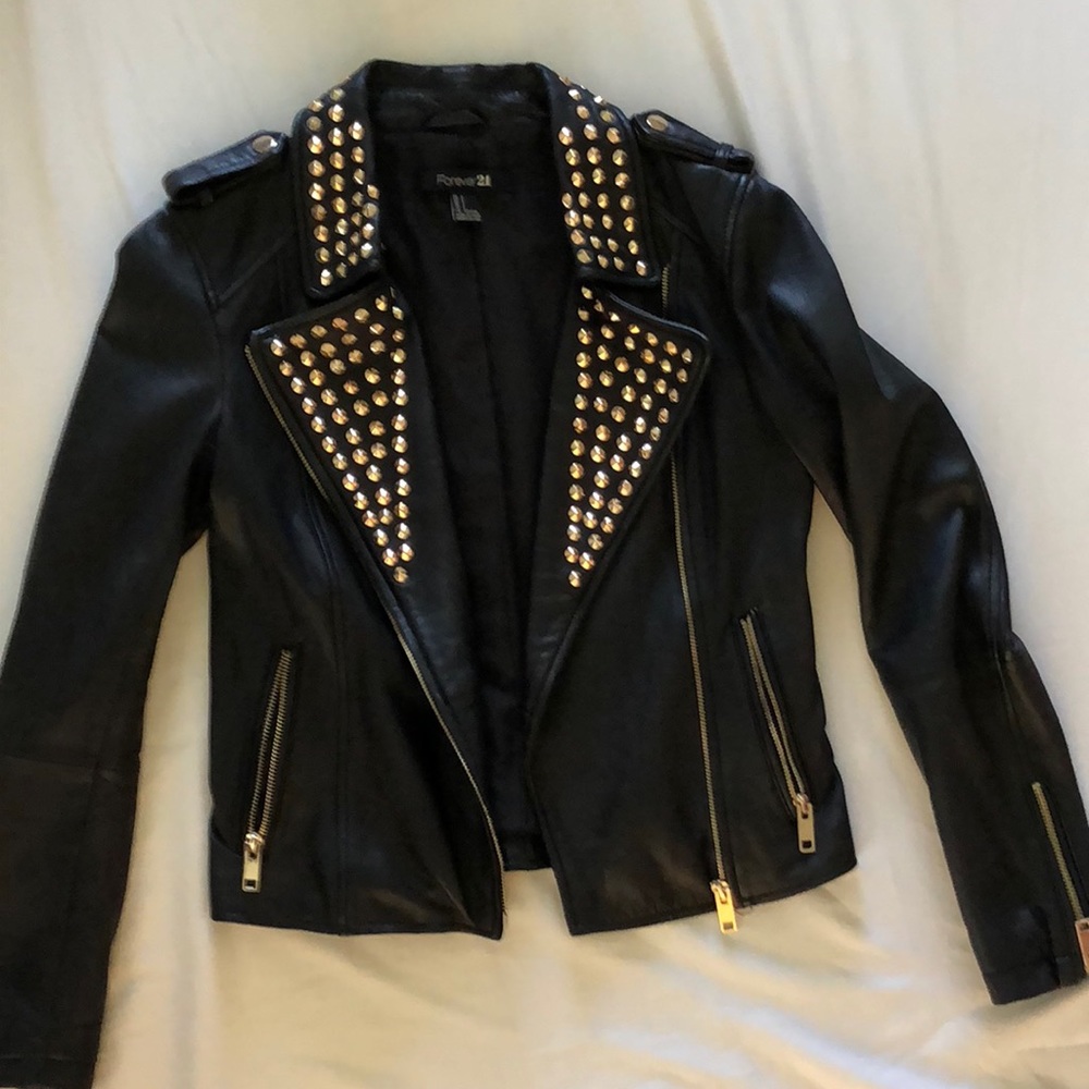 Lamb skin studded leather jacket